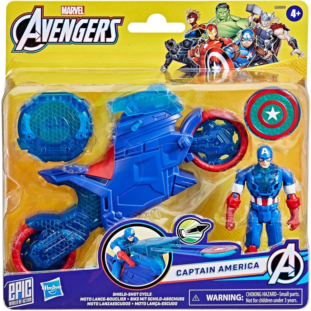 Moto Lanzaescudos + figura Capitan America Los Vengadores Avengers Marvel