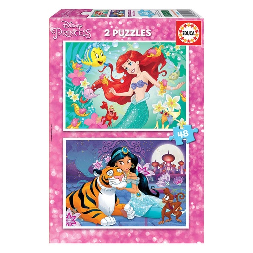 [8412668182134] Puzzle Ariel + Jasmine Princesas Disney 2x48pzs