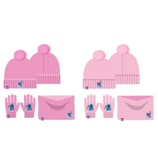 [8435631314264] Conjunto gorro guantes braga cuello Stitch Disney infantil