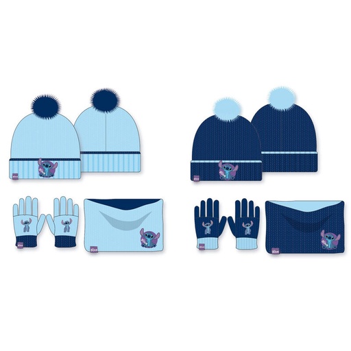 [8435631314271] Conjunto gorro guantes braga cuello Stitch Disney infantil