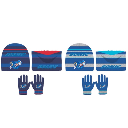 [8720193933412] Conjunto gorro guantes braga cuello Sonic the Hedgehog infantil